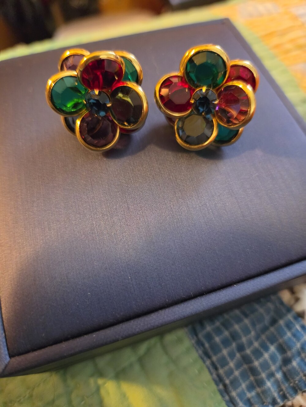 Vintage Swarovski Gold Plated Crystal Petal Earrings Clip 0n